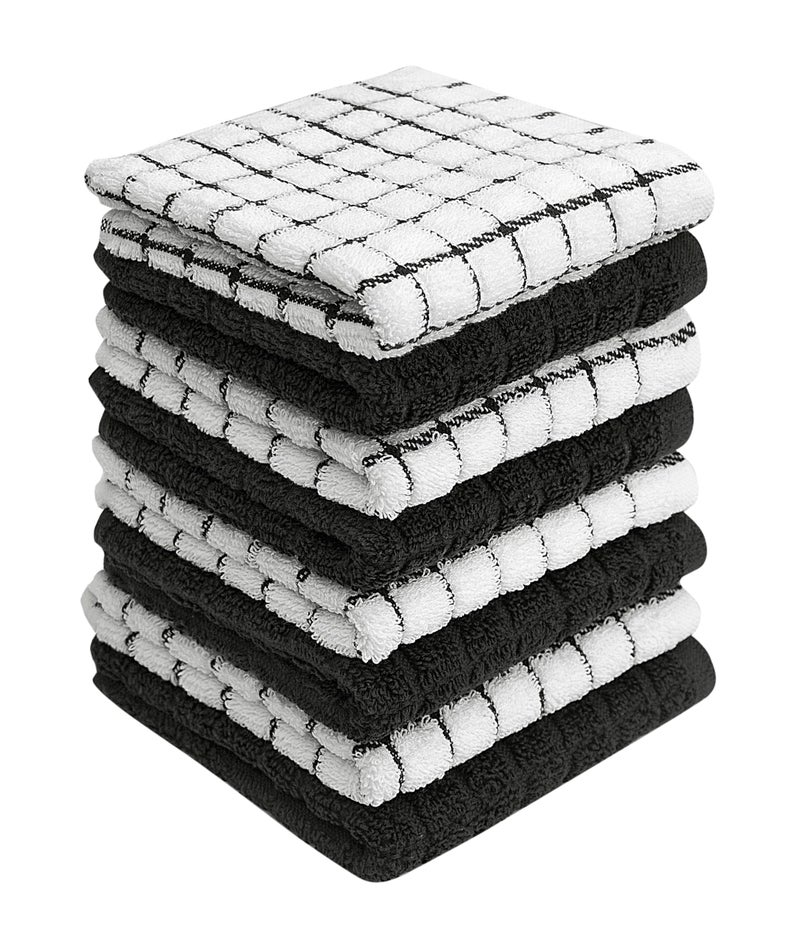 Bumble Towels Bumble Dish Towels & Dish Cloths (8 Pack) | 100% Cotton Kitchen Towels | 12"" x 12"" | 405 GSM | Soft, Highly Absorbent & Durable Rags for Washing Dishes | Black - Image 1